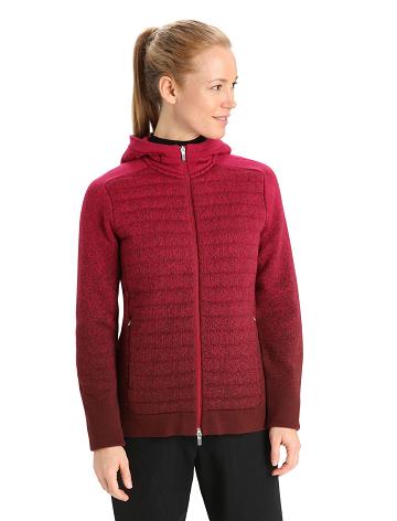 Dámské Mikiny S Kapucí Icebreaker ZoneKnit™ Merino Insulated Long Sleeve Zip Into the Deep Růžové | CZ 1268CTVE